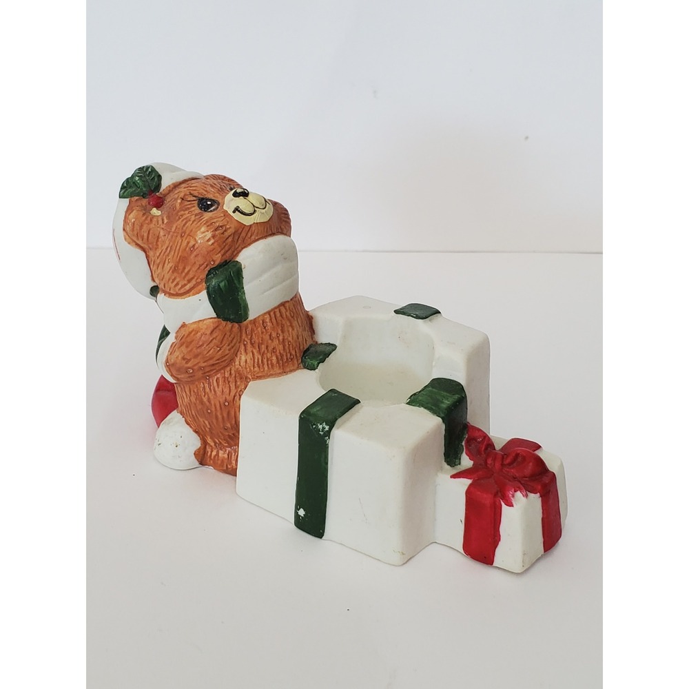 Vintage Giftco Inc Christmas Teddy Bear Ceramic Votive Candle Holder Presents